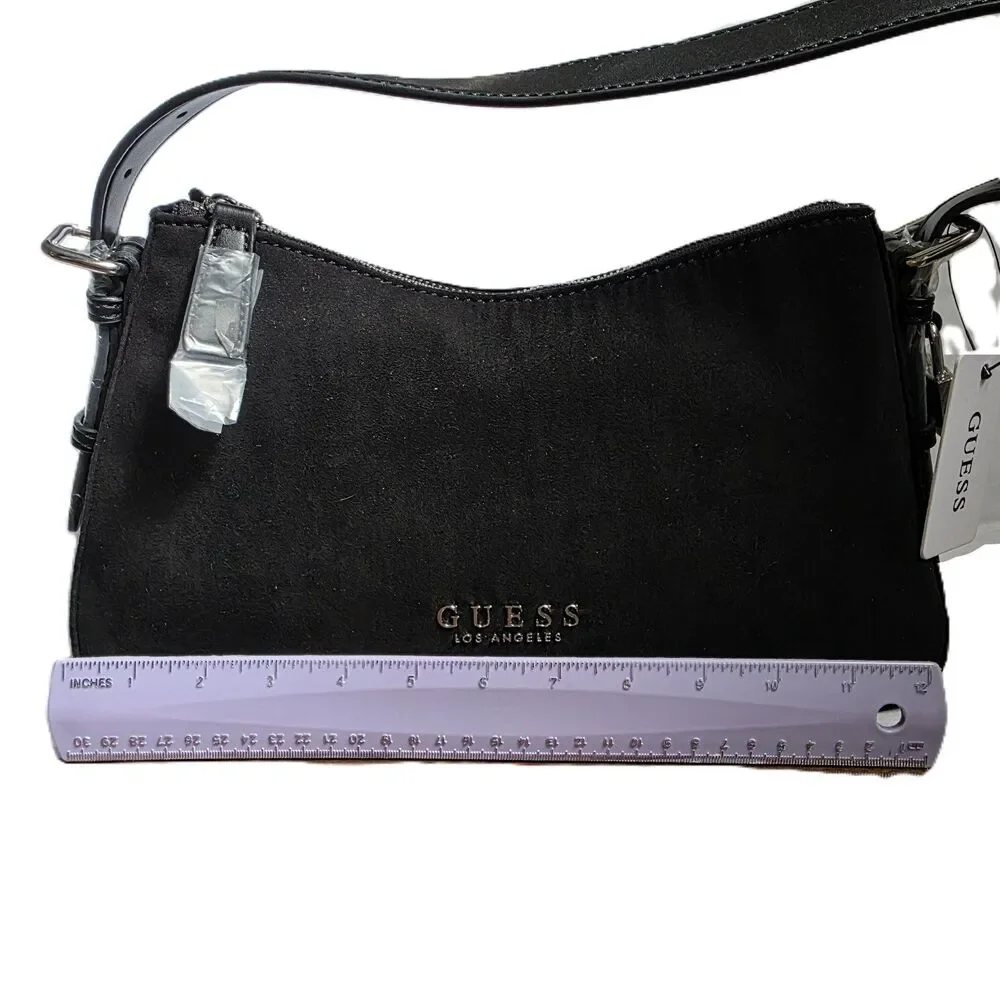 NWT GUESS Black Alisha suede Shoulder Handbag Minimalist Y2K - Picture 6 of 8